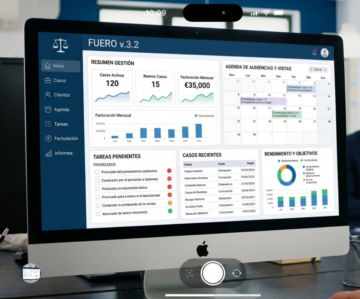Dashboard gestión despacho legal · Fuero