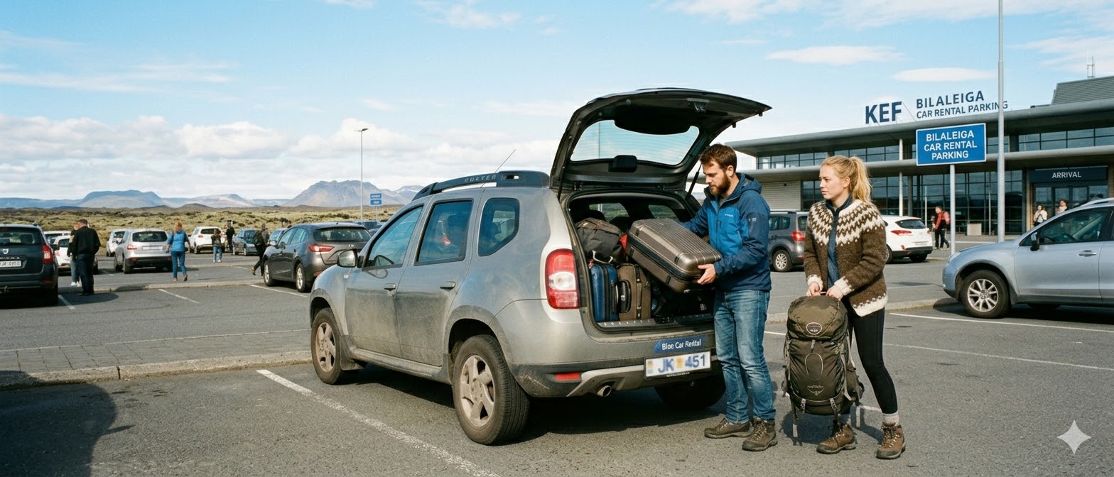 Turistas cargando equipaje · Reikiavik